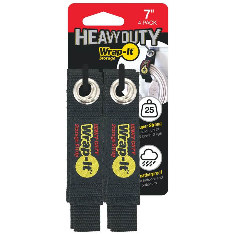 Wrap-It® Heavy-Duty 1" W X 7" L Black Storage Straps 25 Lb., 4 Pk.