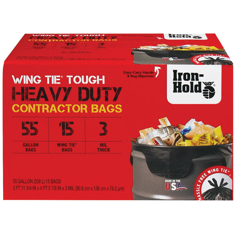 Iron-Hold® Heavy-Duty 55 Gal., Contractor Trash Bags, 15 Ct.