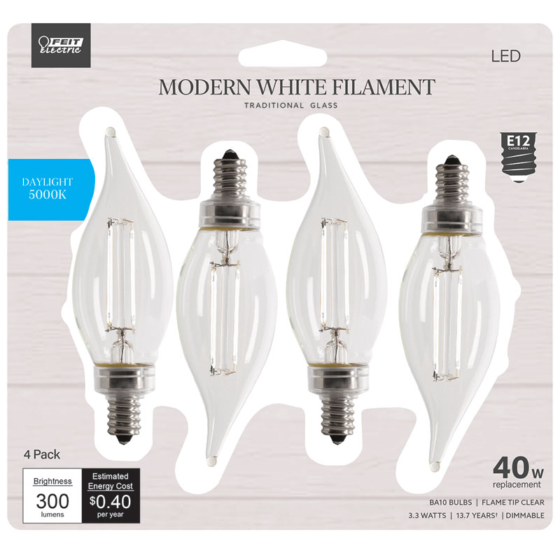 FEIT BA10 E12 Candelabra Filament LED Daylight Bulb