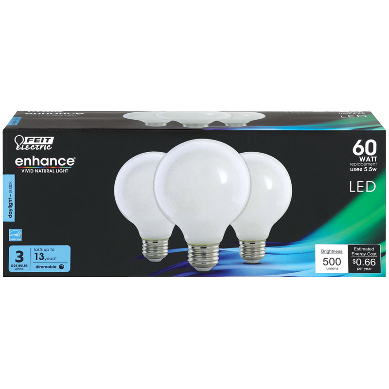 3 Pk. FEIT Enhance Daylight LED 60W Light Bulb